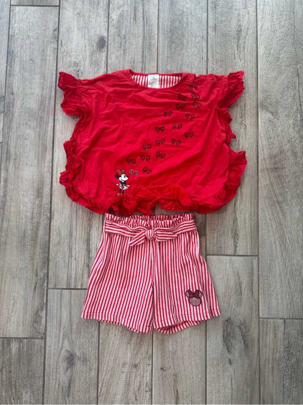 Disney Red Striped Pink Red Girls Matching Set with Minnie